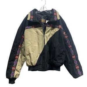 David James Mens Vtg Aztec Bomber Jacket tan Black Quilted Coat XL